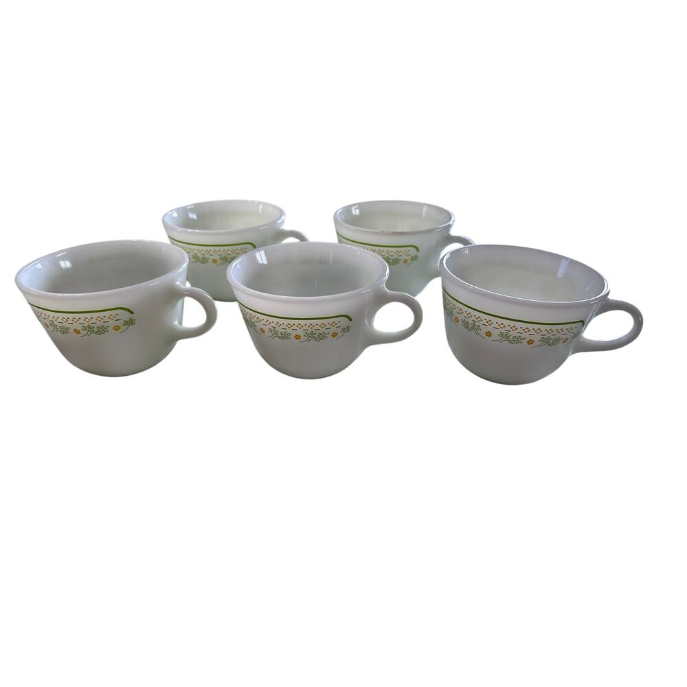 Vintage Pyrex Summer Impressions Sunshine Milk Glass Tea Cups Set of 5 Vintage